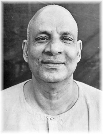 Photograph of Swami Sivananda, renowned Indian spiritual teacher and proponent of classical yoga and Vedanta, wearing traditional robes with a serene expression.